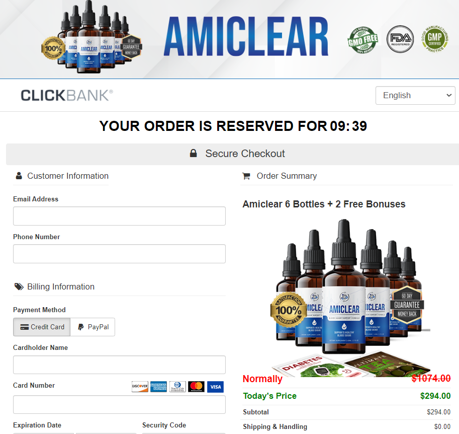 Amiclear Order Page